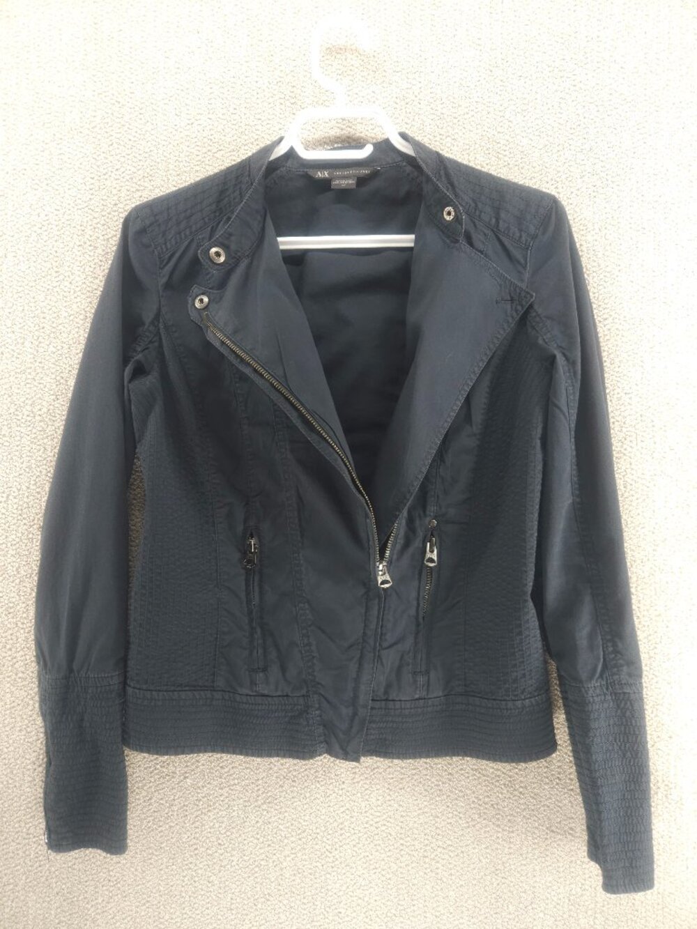 Armani Exchange Y2K Moto Jacket, Dark Teal, Stretch Cotton, Size Small